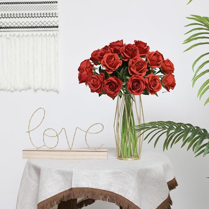 Nubry Artificial Burnt Orange Silk Rose Flower Bouquet Lifelike Fake Rose for Wedding Home Party Decoration Event Gift 10pcs (Burnt Orange)