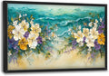 Beach Floral Large Wall Art Coastal Flower Pictures Wall Decor Summer Canvas Seascape Print Painting Modern Artwork Home Decoration for Living Room Bathroom Bedroom Office Framed 36"x24"