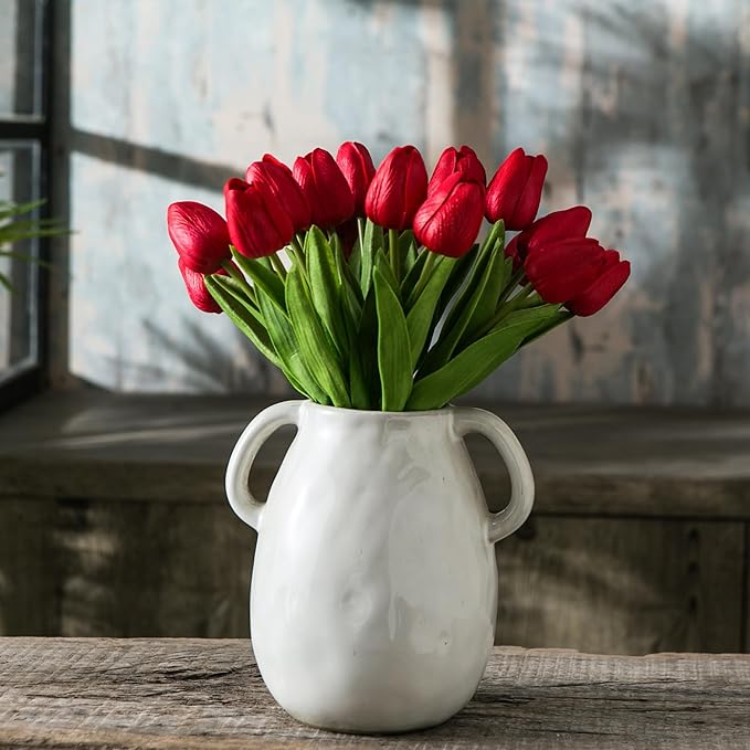 20pcs Red Artificial Tulip Flowers, Silk Fake Flowers 13" for Mother's Day, Easter, Valentine’s Day Gifts in Bulk, Home, Kitchen, Wedding Decorations