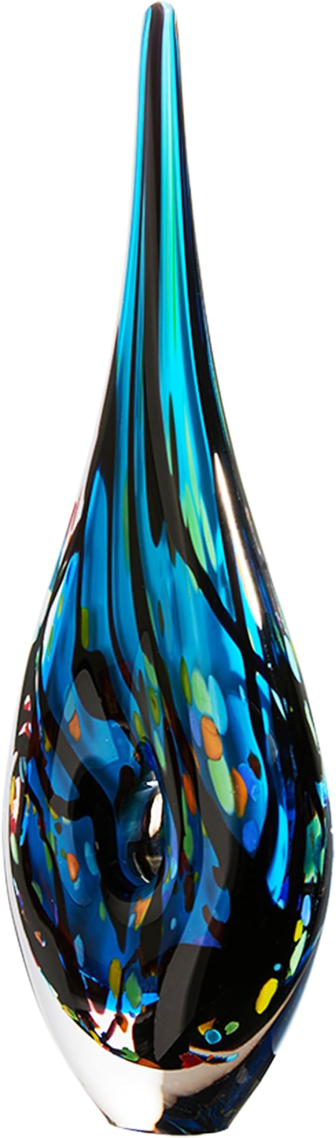 Luxury Lane Hand Blown Abstract Hollow Blue Tear Drop Sommerso Art Glass Sculpture for Home Decor 14 inch Tall Centerpiece Table Decoration