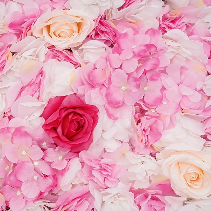 CNCEST Artificial Flower Wall Panels, Flower Wall Mat Silk Rose Flower Panels, Artificial Flower Wall Background (Type 2)