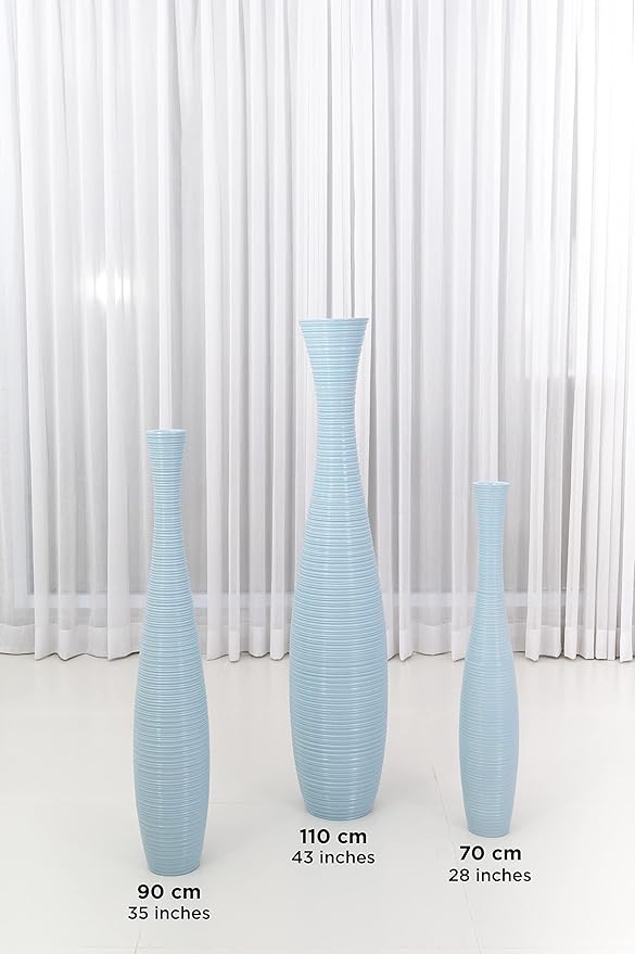 Leewadee Large Blue Home Decor Floor Vase - Wooden 34 inch Tall Farmhouse Decor Flower Holder for Fake Plant and Pampas Grass
