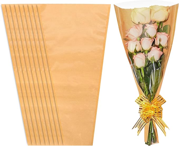 JOYIT Flower Bags for Bouquets, 100PCS Flower Wrapping Papers 9.8in x 18in, Kraft Flower Wrapping Bags, Floral Wrapping Paper Flower Sleeves for Mother's Day and Floral bouquets Packaging