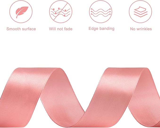 1-1/2 Inches 100 Yards Rose Gold Satin Ribbon, Ribbon Roll for Flower Bouquets, Gift Wrapping, Wedding, Handmade Crafts