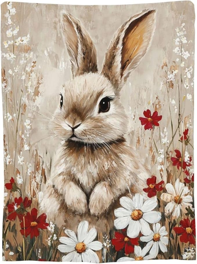 Farmhouse Rabbit Blanket Rustic Bunny Throw Blanket Country Soft Cozy Fleece Fuzzy Stuffed Plush Flannel Gifts for Girls Women Boys Kids Adults 50"X60"