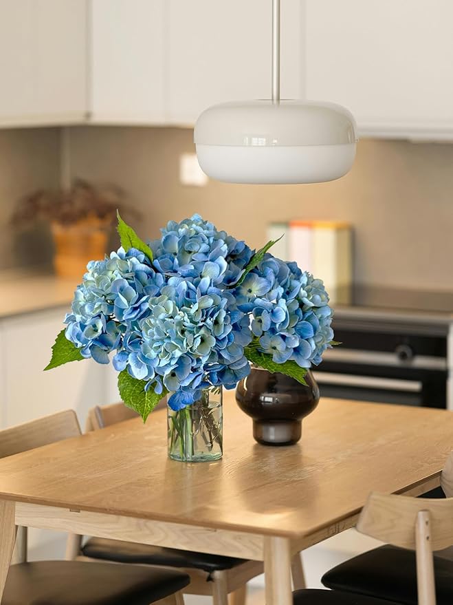 4 Pcs Real Touch Hydrangeas Gradient Blue Artificial Hydrangeas Flowers Real-Looking Faux Latex Hydrangea for Kitchen Living Room Porch Home Decor Baby Shower Party Wedding Table Centerpiece