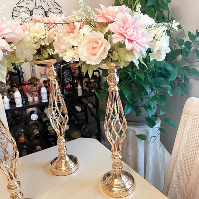 2pcs Metal Gold Candle Holders 20 Inch Tall Road Lead Table Centerpiece Stand Pillar Candlestick for Wedding Candelabra Flowers Vases