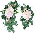Artificial Wedding Arch Flowers (Pack of 2), White Wedding Flowers for Wedding Welcome Ceremony Sign, Faux Floral Swags, Banquet and Reception Backdrop Floral Decoration (White & Pink)