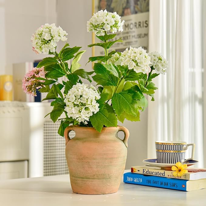 Sungmor Rustic Ceramic Flower Vase with Handles, Decorative Pottery Vase 7 Inch Terracotta Plant Pots, Cement Textured Vases Home Decor, Indoor Fresh Flowers Planter, Dried Flower Arrangements