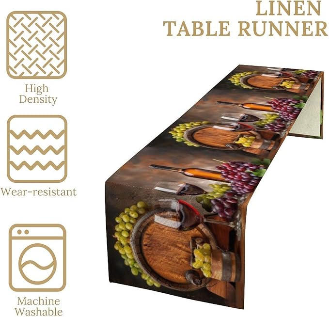 Red Wine Themed Retro Table Runner, Table Dresser Runner, Kitchen Dining Table Runners for Indoor Outdoor Holiday Decor 13x108 Inch