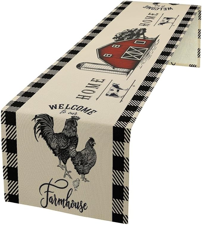 Rustic Farmhouse Table Runner Vintage Western Farm Red Barn Windmill Cabin Country Lodge Dinner Runner for Home Kitchen Dinner Table Party Decoration 13x70in
