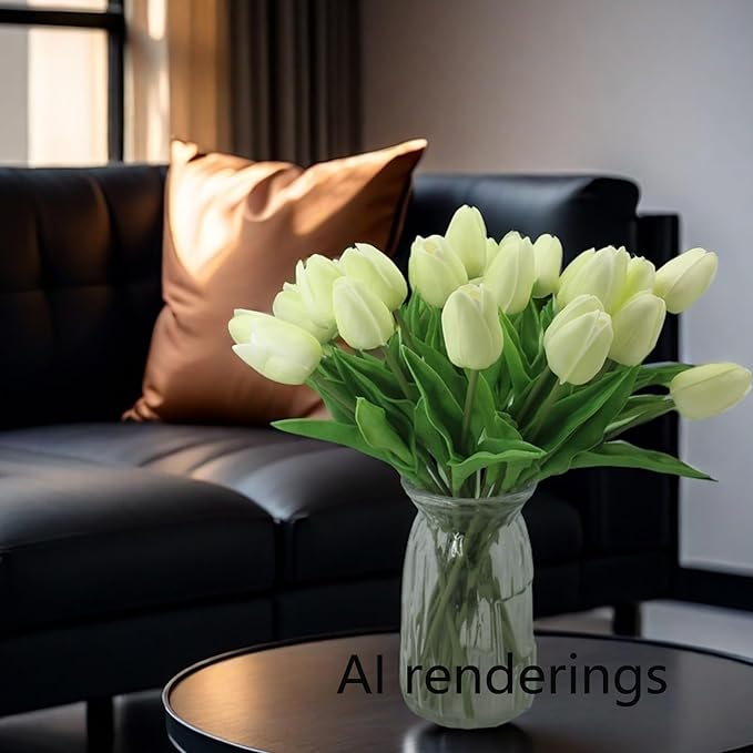 Artificial Flowers 10 Heads Mini Real Touch Artificial Tulip for Home Wedding Party Centerpiece Decoration (Green)