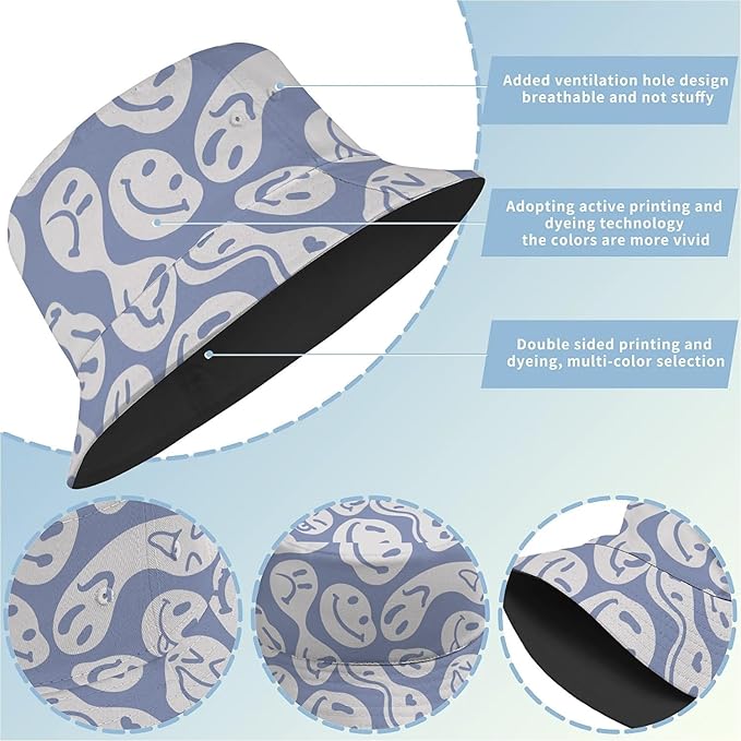 Bucket Hat for Women Men Unisex Sun Cap Packable Outdoor Fisherman Hat Headwear,Reversible Double-Side-Wear