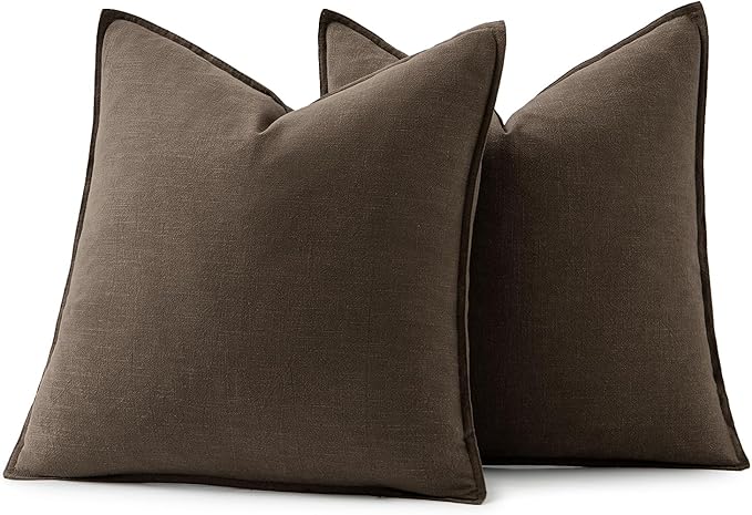 MIULEE Decorative Linen Euro Sham Pillow Covers 22x22 Inch Dark Coffee Boho Farmhouse Neutral Winter Couch Throw Pillows for Bed Pack of 2 Accent Modern Pillowcase Sofa Livingroom Home Decor