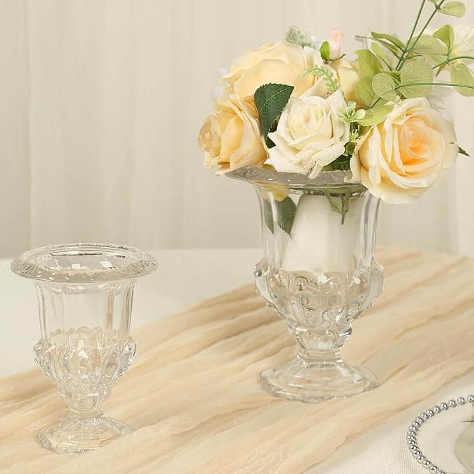 Efavormart 2 Pack Clear Glass Flower Vases in Classic Roman Urn Style, Mini Pedestal Vase Table Centerpieces - 6"
