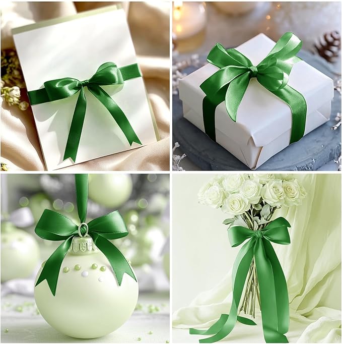 Green Ribbon 1-1/2 inch Green Satin Ribbon 50 Yards for Crafts Sewing Wrapping Flower Bouquet Christmas Wreath Wedding Invitations Party Decorations