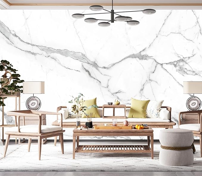 Cliouar-White Statue Marble Texture Background Mural Wallpaper Peel and Stick 137" x 102"