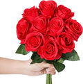 LFF 10pcs Silk Rose Flowers Long Stem Artificial Rose Flower for Home Wedding Party Decor (Red)