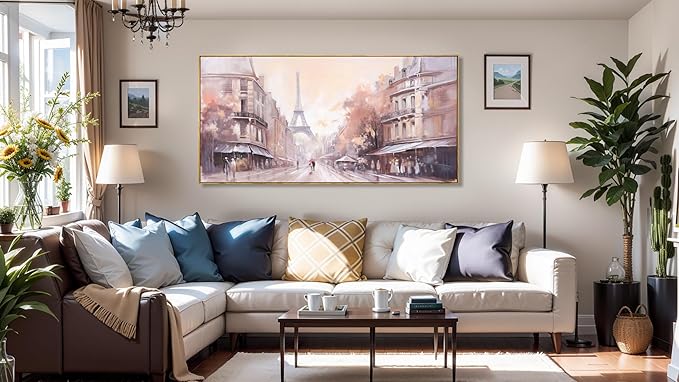 Paris Decor Modern Artwork Couple Room Wall Art Landscape Canvas Painting for Living Room Bedroom Office - Large 20"x40" Framed