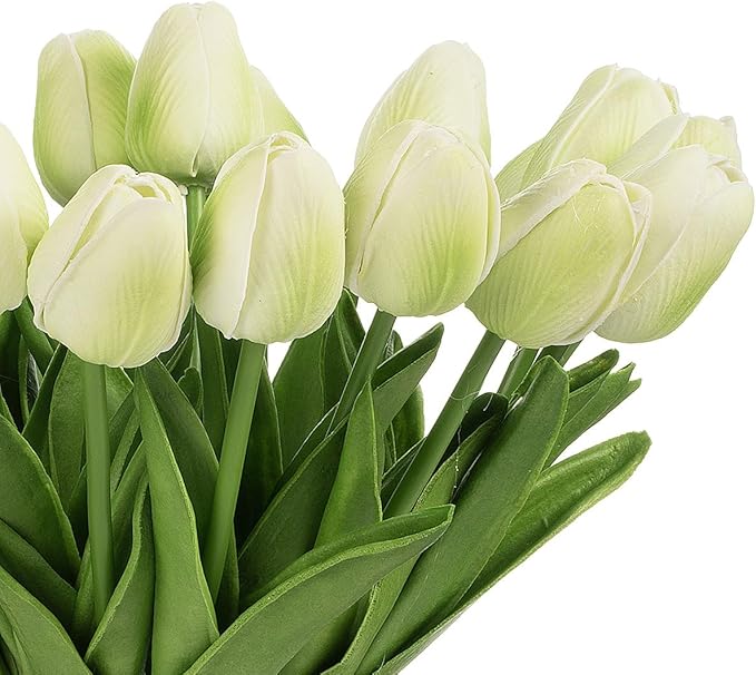 ENOVA FLORAL 20 Heads Real Touch Artificial Tulips Flowers Centerpieces for Dining Table Decorations, Wedding, Farmhouse Decor (Green)