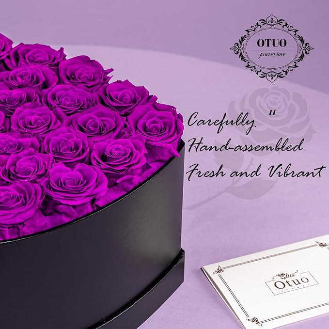 27 Preserved Roses in Heart-Shaped Box, Flowers for Delivery Prime Last up 2 Years, Real Forever Flowers for Wife, Girlfriend, Mother, Eternal Roses for Anniversary - Purple