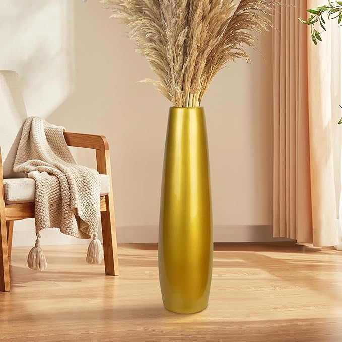 Gold Ceramic Tall Floor Vase,28 Inch Large Modern Flower Vases for Home Décor,Wicker Big Floor Vases Decorations for Farmhouse, Living Room,Bedroom,Standing Plastic Vase Decorative Tall