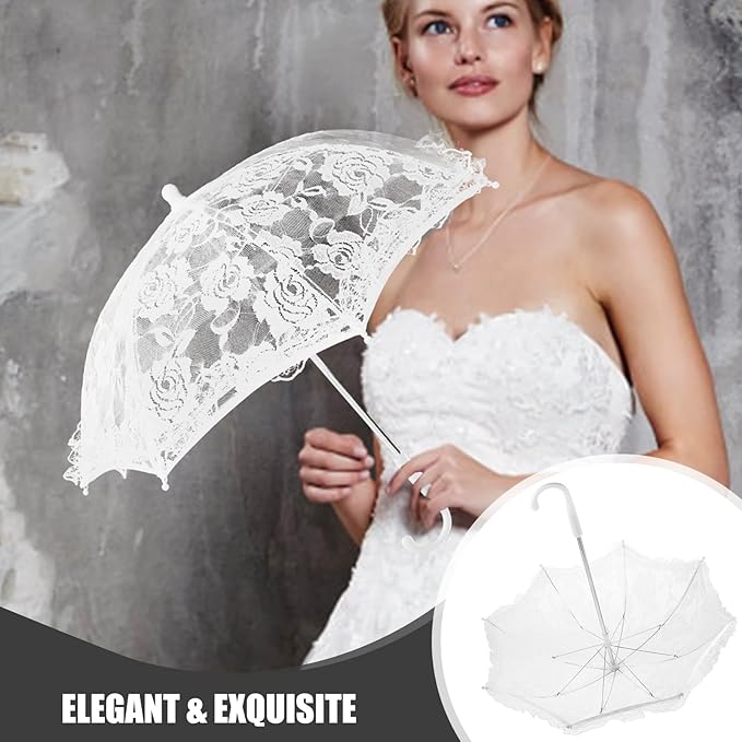 Lace Umbrella Parasol Floral White Umbrella Vintage Wedding Bridal Umbrella Photography Scene Props for Baby Shower Bridal Decorations Assorted Color A