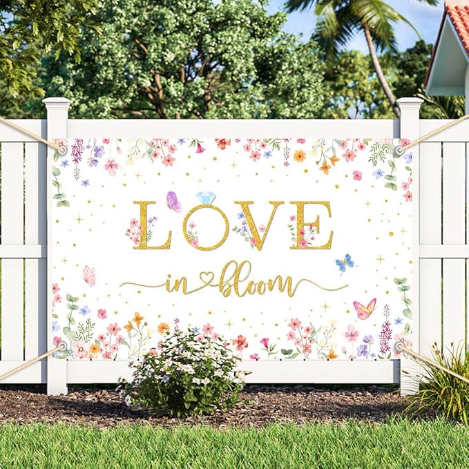 8x6ft Love in Bloom Bridal Shower Decorations Backdrop Wildflower Wedding Shower Background Lower Floral Engagement Wedding Bachelorette Party Decor Supplies Photo Booth Props