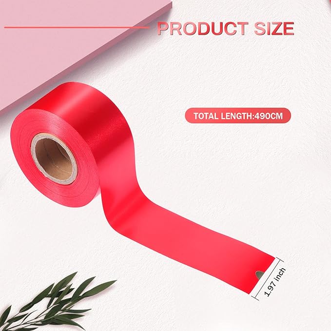 Syhood Outdoor Leaf Ribbon Floral Satin Ribbon for Crafts Aspidistra Waterproof Holiday Outdoor Decoration(2 Inch X 30 Yards,Red)