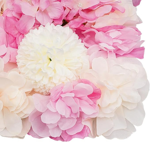 12Pcs Artificial Flower Wall Panel,3D 15" X 15" Silk Rose Mat Artificial Flower Wall,Decorative Backdrop Flower Panels Wall for Wedding Party Stage Baby Shower Decor (Pink,White)
