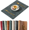 UnivoColors Washed Cowhide Pattern PU Leather Placemats Set of 6 Heat Resistant Kitchen Table Mats, Waterproof Wipeable for Party Decoration(Blue)