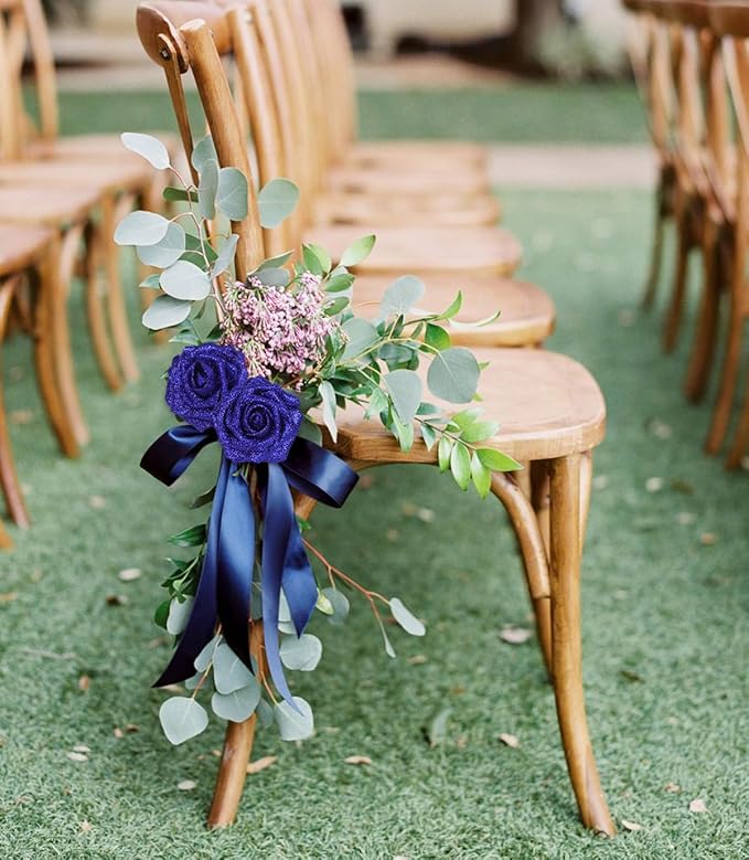 Roses Artificial Flowers 30PCS Fake Blue Roses 3.15" Glitter Roses Bouquet for DIY Wreath Wedding Christmas Home Party Decor(Royal Blue)