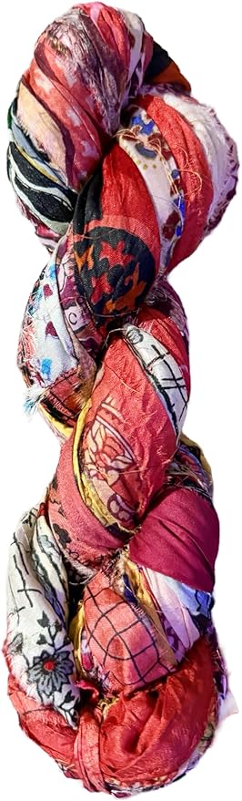 Maker's Craft Pattern Printed Sari Silk Ribbon Yarn 50 Yards, 100Grams for DIY, Knitting, Crocheting, Gift Wrapping, Christmas Decoration, Macrame Makers, Jewelry Making, Rugs Hooking