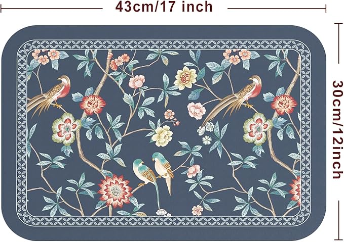 patdrea Blue Chinoiserie Rectangular PVC Placemats, Pack of 6, Waterproof Insulation, Soft and Durable, Suitable for Dining Table, Kitchen and Coffee Table Decoration,12"*17"