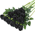 Hawesome Fake Roses Artificial Silk Flowers - 12 Pcs Black Roses Artificial Faux Flowers with Stems for Home Wedding Centerpiece Hotel Office Decor