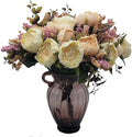 2pcs Artificial Peony Bouquets,19 Inch Silk Peony Bunch with 7 Faux Flowers,Classical Style Artificial Flowers with Leaves and Ornaments for Wedding,Home Décor Centerpieces(White)