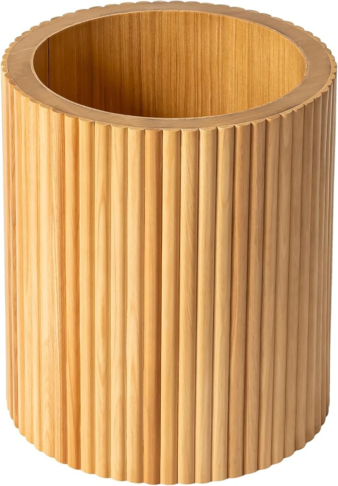 13.8" Tall Solid Wood Floor Vase for Living Room Decor – Handcrafted Rustic Wooden Vase with Natural Wood Strips, Farmhouse Boho Home Decor for Bedroom, Office, Dining Table Centerpiece