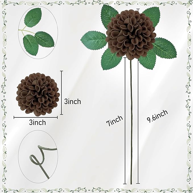 Artificial Flowers, 25pcs Artificial Rose for DIY Bouquets Arrangement,Chocolate and Tan Dahlia Flowers Foam Fake with Stems for Wedding Shower Party Floral Arrangements Tables Home Decorations