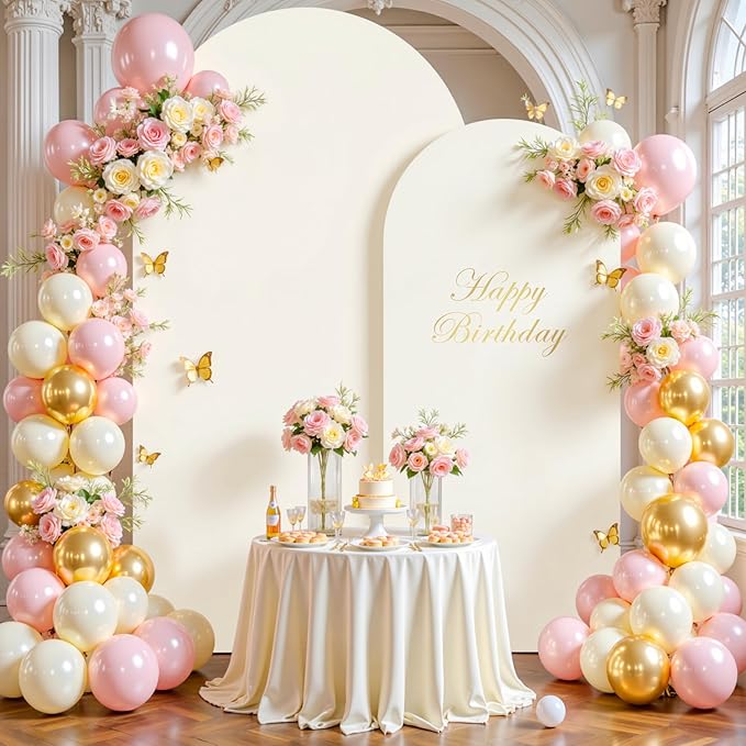 Ivory Arch Backdrop Covers - 7.2FT, 6FT Spandex Fitted Wedding Arch Stand Covers Round Top Chiara Arch Backdrop Cover for Wedding Birthday Party Decoration