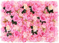 12 Pcs Artificial Flower Wall Panels, 24"x16" 3D Pink Silk Dahlia Hydrangea Rose Flowers Wall Backdrop Artificial Silk Fabric Flower Banquet Wedding Party Decor for Stage Background (Type 2)