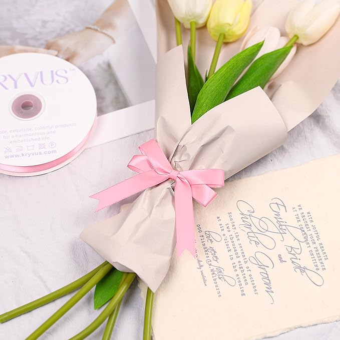 Pink Satin Ribbon, Double Faced 5/8 Inch X 25 Yards, Premium Satin Ribbon for Gift Wrapping, Crafts, Hair Bow Making, Sewing, Flower Bouquet, Wedding Party Decor