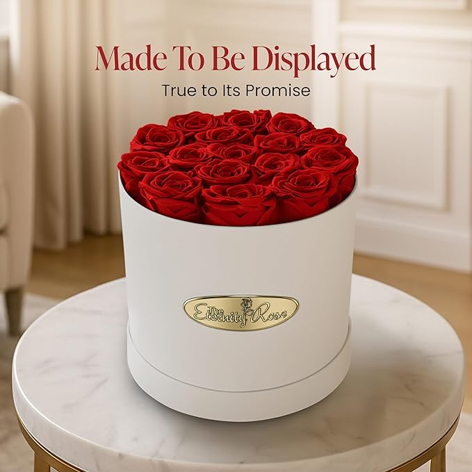 The Eternity Rose 16-Piece Preserved Roses in a Luxury Gift Box – Real Roses in White Round Box – A Valentine’s Gift as Everlasting as Your Love