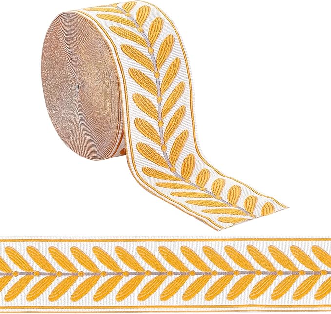OLYCRAFT 10.9 Yards Jacquard Ribbon Trim 2.4 Inch Leaf Pattern Jacquard Polyester Ribbons Brown Leaf Jacquard Woven Embroidery Trim for DIY Sewing Crafts Handmade Bag Belts Clothing Decoration