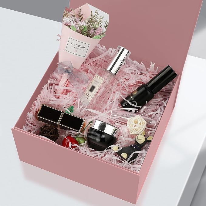 Gift Box 8x8x4 Inch with Magnetic Closure Lid Pink Gift Boxes For Presents,Bridesmaid Gifts Box,Birthday Gift box,Luxury for Gift Packaging, Magnetic Gift Box for Wrapping Gifts(Pink)