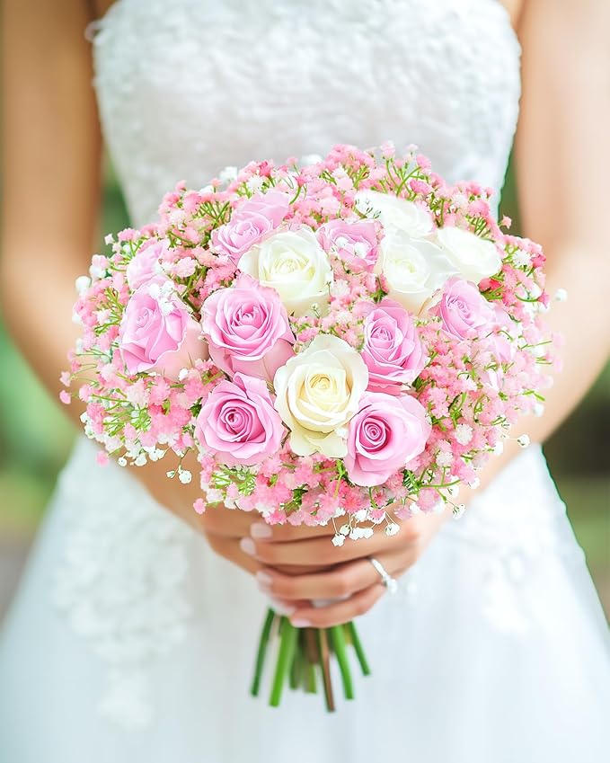 Babys Breath Artificial Flowers, 24Pcs Fake Baby Breath Flowers Artificial Bulk Faux Gypsophila Real Touch Flowers for Wedding DIY Bouquet Arrangement Party Home Garden Decor, Pink