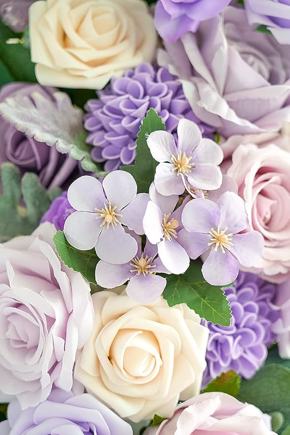 ponatia Purple Wedding Arch Flowers Kit (Pack of 3) with 26Ft White Arch Draping Fabric, Wedding Flowers Garlands Floral Arrangement Swag for Ceremony and Reception Wedding Decoration (Dusty Lilac)
