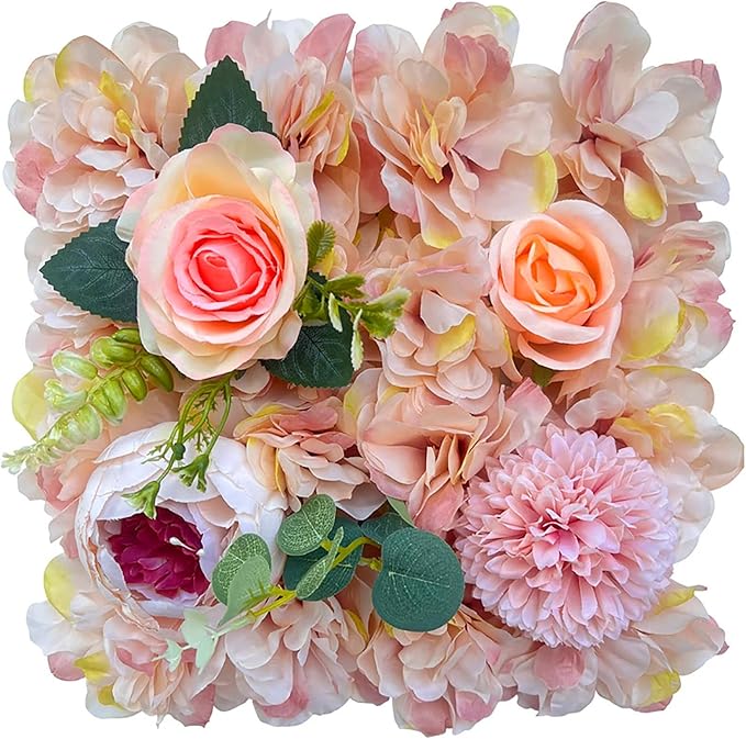 Flower Wall Backdrop, 12PCS 10.6"-15.7" Artificial Flower Wall Panel with Various Styles, 3D Floral Wall Decor for Wedding Photo Background Festive Party Home Decoration (K006, 11.8 * 11.8in)