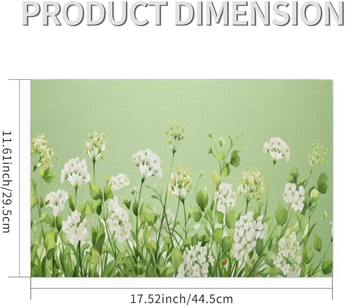 PVC Placemats Set of 6 Sage Green Flower Wipeable Table Mats Washable Heat Resistant Non Slip Vinyl Dining Table Mat for Kithen Indoor Outdoor Patio Farmhouse Place Mats Decorative