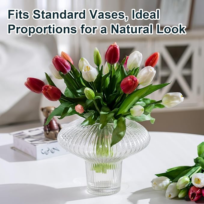 20PCS Fake Tulips Artificial Tulip Silk Flowers Fake PU Bouquet Artificial Flowers Faux Flowers with Gift Box Soft Faux Tulips Bouquets Arrangements for Party Wedding Home