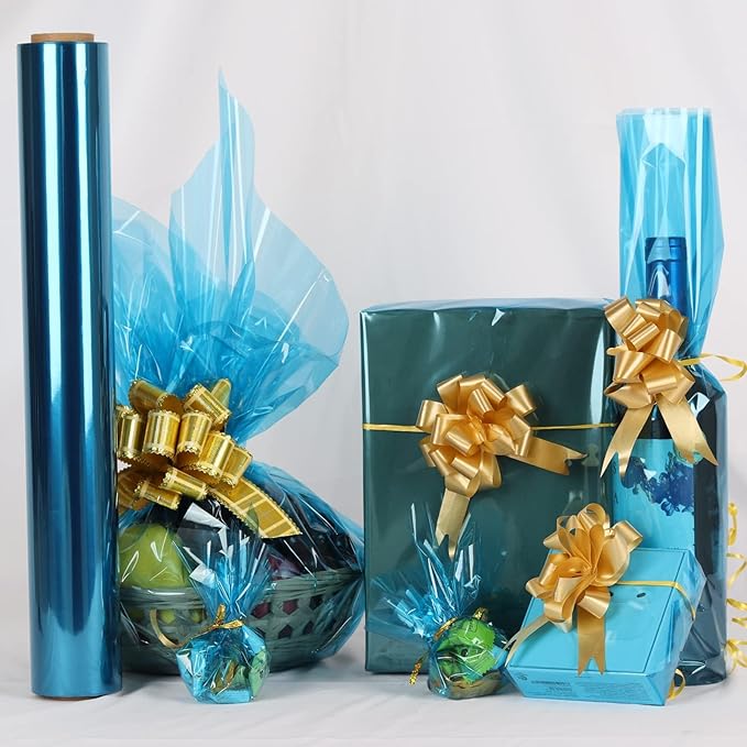 CMFYHM Iridescent Deep Blue Cellophane Wrap Roll I 34 In Wide X 50 Ft Long I Colorful Cello Perfect For Baskets,Gifts, Treats,Birthday Holiday Wedding Floral, Party Arts Crafts Decoration